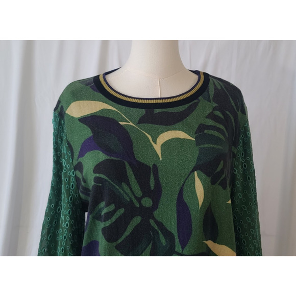 Anthropologie Bl^nk London Flora Adele Green Monstera Knit Top Sweater Medium - Picture 5 of 8